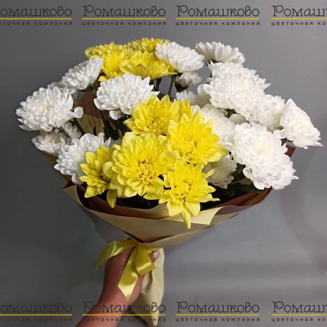 5 Бело-желтых хризантем