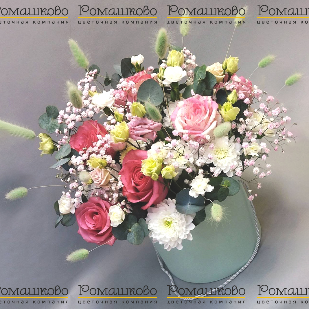 Шляпная коробка цветов с цветами «Кокетка»