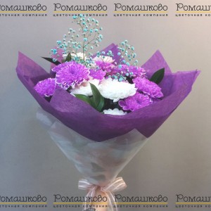 Превью Букет из 5 фиолетовых хризантем