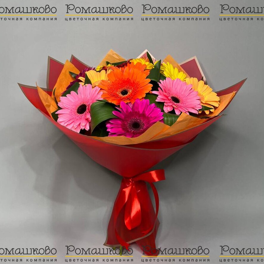 Букет из 15 гербер в упаковке