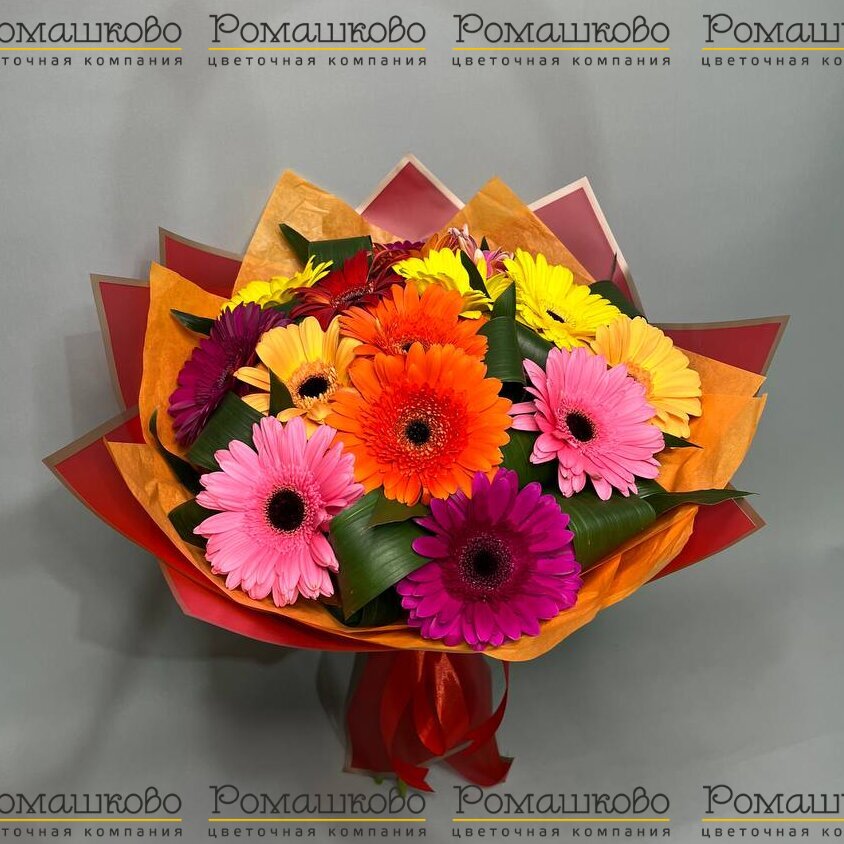 Букет из 15 гербер в упаковке