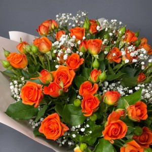 Превью Букет из 11 оранжевых кустовых роз