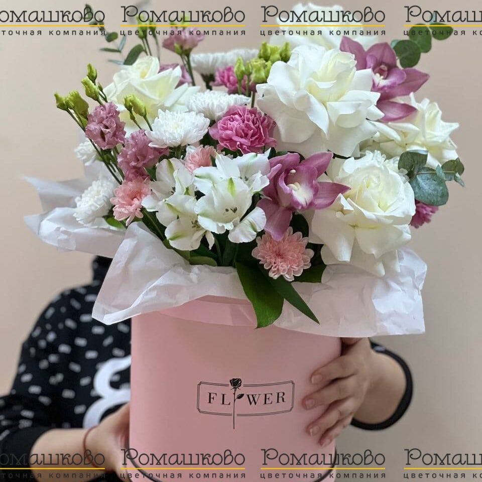 Шляпная коробка с цветами «Первый иней»