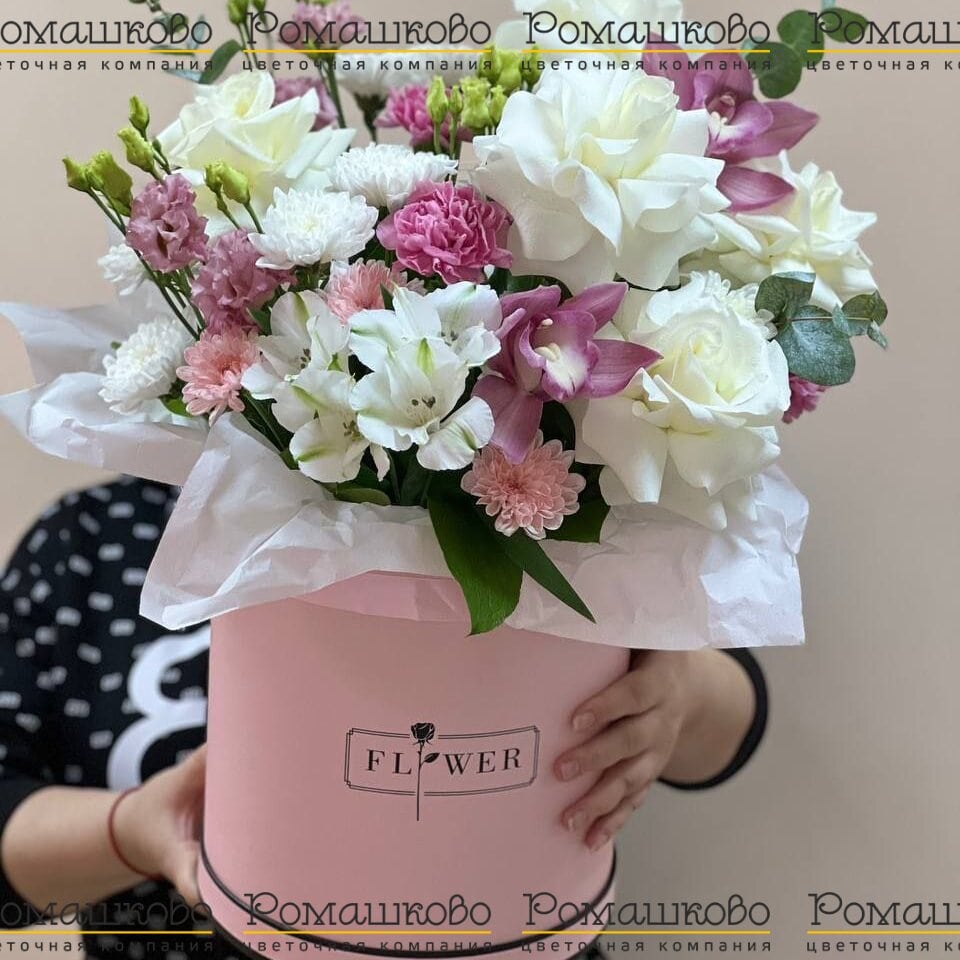 Шляпная коробка с цветами «Первый иней»