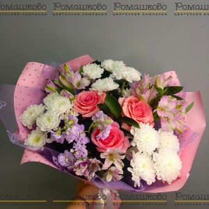 Превью Букет из хризантем «Розовое украшение»