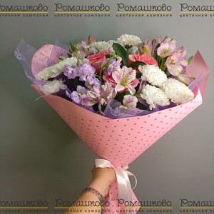 Превью Букет из хризантем «Розовое украшение»