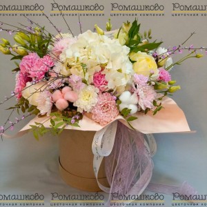 Превью Шляпная коробка цветов с цветами «Пышный цвет»