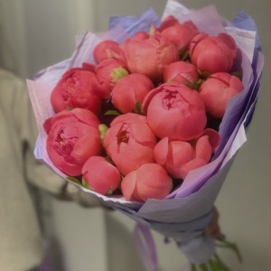 Превью Букет из 15 Коралловых Пионов «Любовь с первого взгляда»