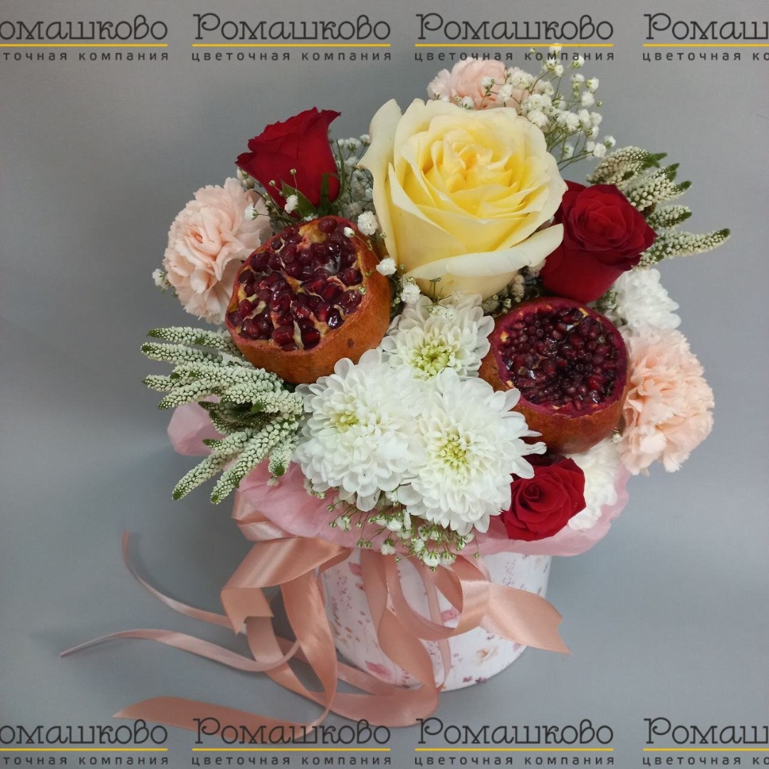 Шляпная коробка с цветами «Гранатовая феерия»