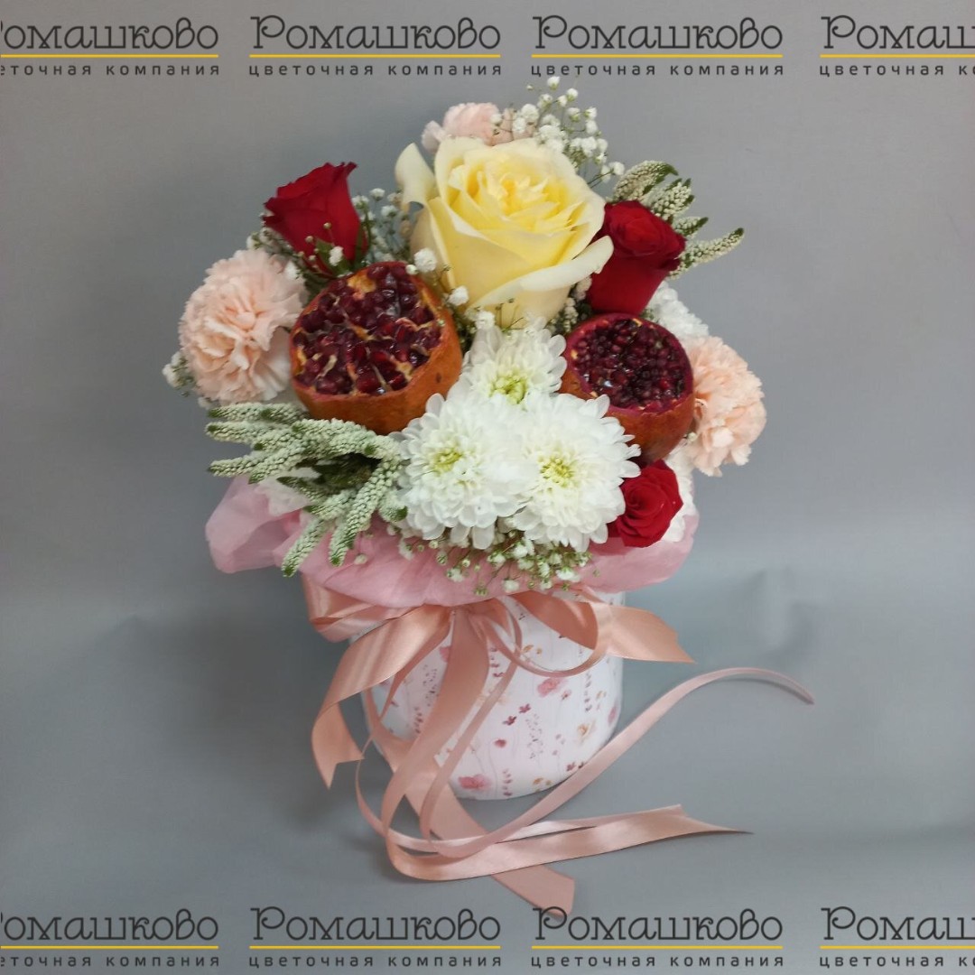 Шляпная коробка с цветами «Гранатовая феерия»