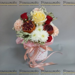 Превью Шляпная коробка с цветами «Гранатовая феерия»