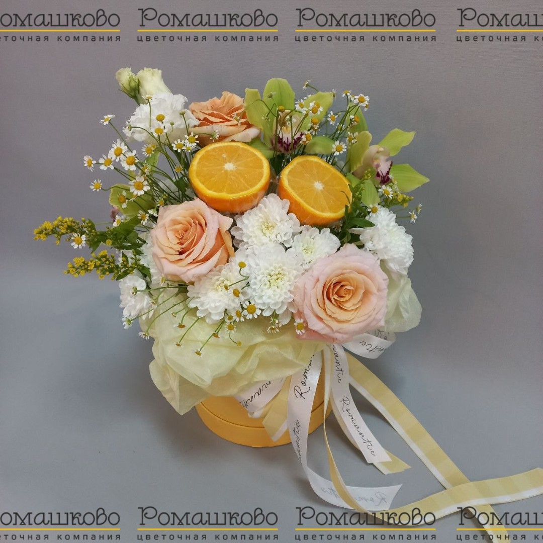 Шляпная коробка с цветами «Лимонная симфония»