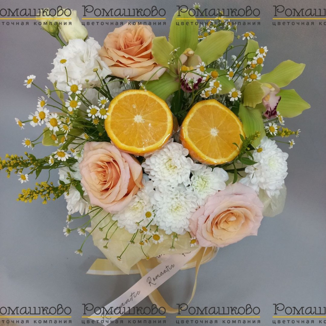 Шляпная коробка с цветами «Лимонная симфония»