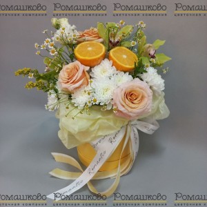 Превью Шляпная коробка с цветами «Лимонная симфония»