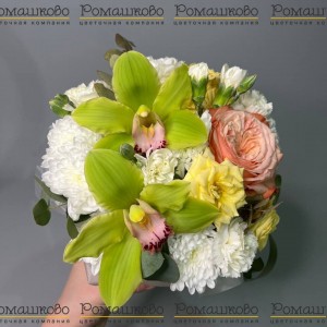 Превью Шляпная коробка цветов с цветами «Цветочный рейс»