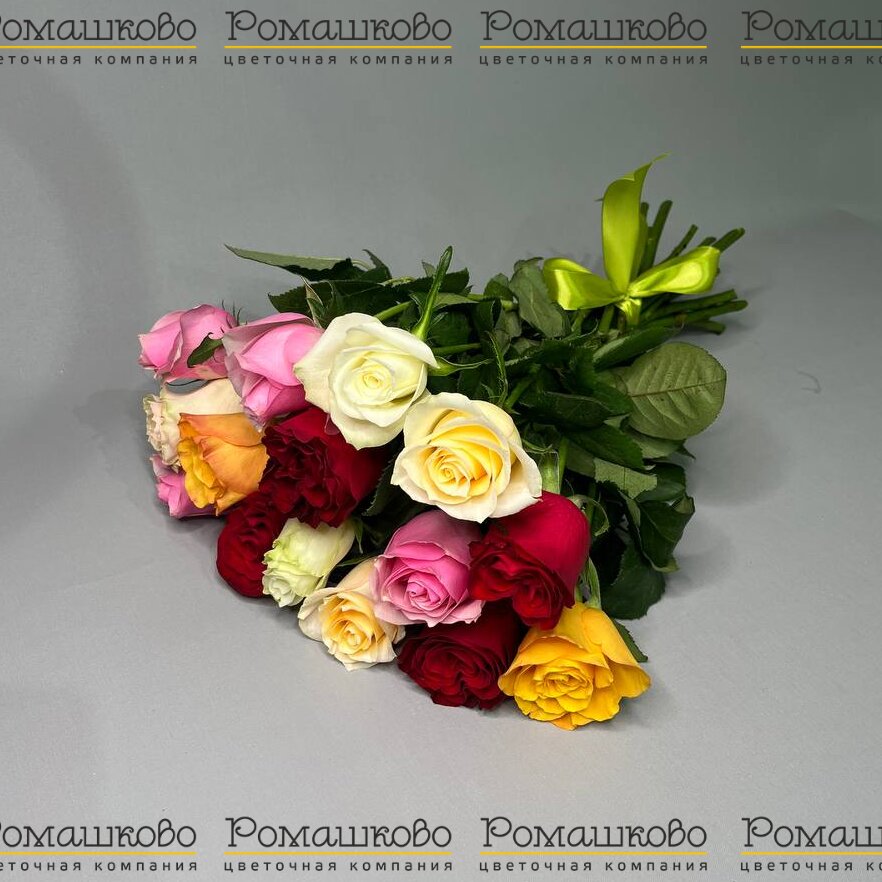 15 разноцветных роз Кения 50см