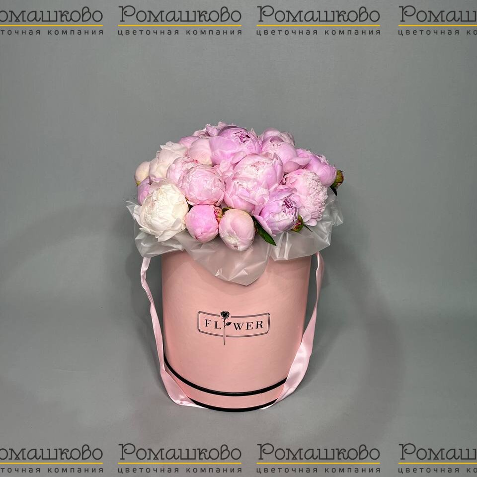 Букет из 21 Пион Сара Бернар в коробке «Пионы в коробке»