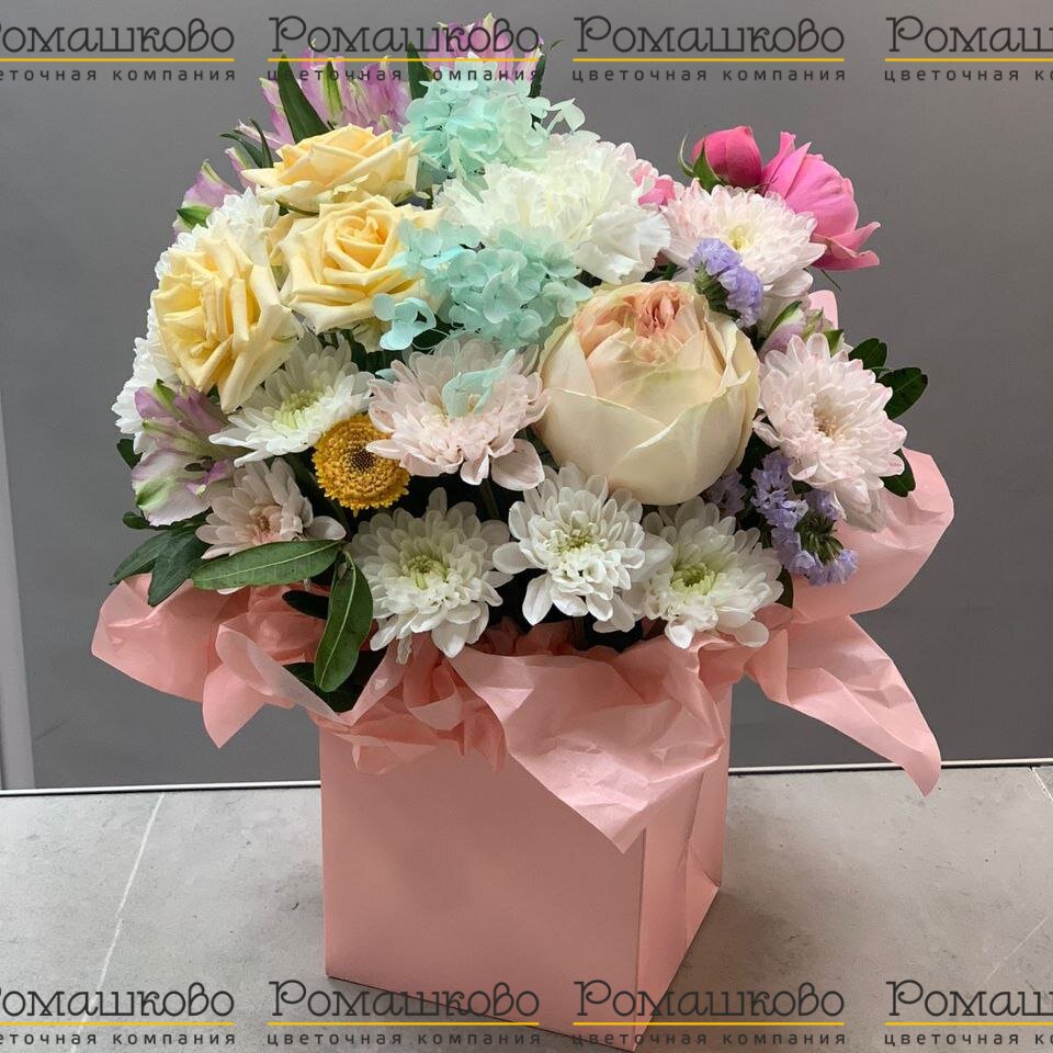 Шляпная коробка с цветами «Жемчуг красоты»