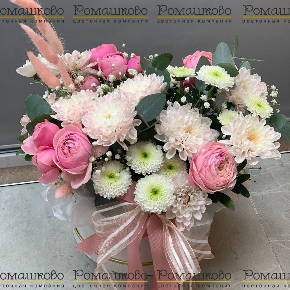 Шляпная коробка с цветами «Нежность чувств»