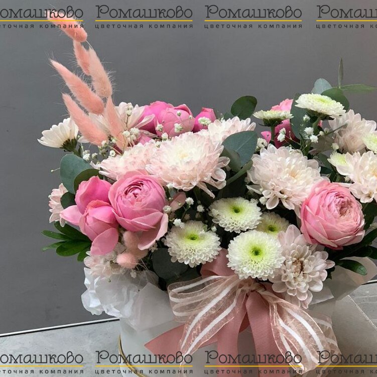 Шляпная коробка с цветами «Нежность чувств»