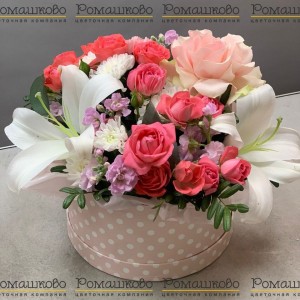 Превью Шляпная коробка с цветами «Розовый аромат»