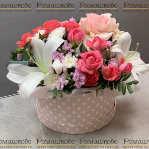 Превью Шляпная коробка с цветами «Розовый аромат»