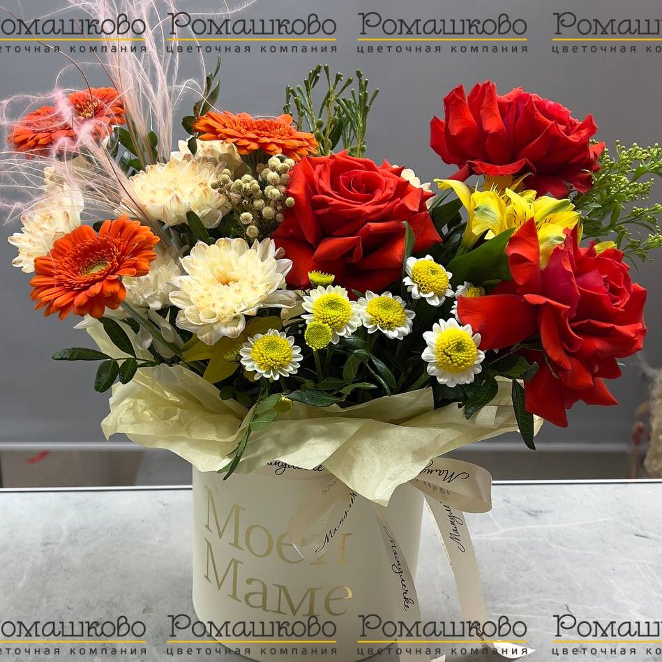 Шляпная коробка с цветами «Нежность для мамы»