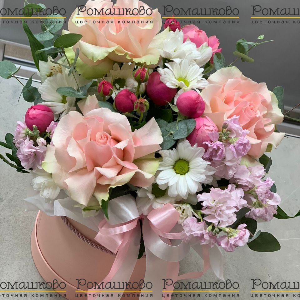 Шляпная коробка с цветами «Цветущая любовь»