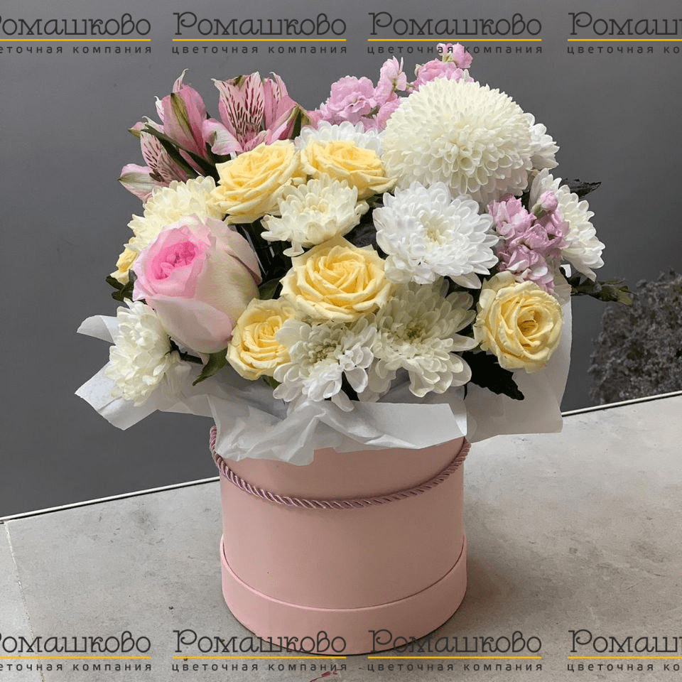 Шляпная коробка с цветами «Шелковое облако»