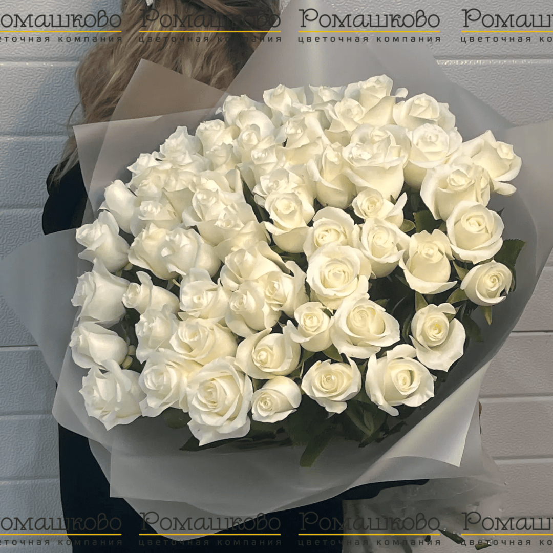 Букет из 61 белой розы Кения (50см)