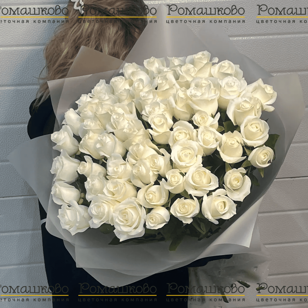 Букет из 61 белой розы Кения (50см)
